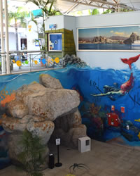 entrada al acuario de almuñecar, con pinturas en las paredes