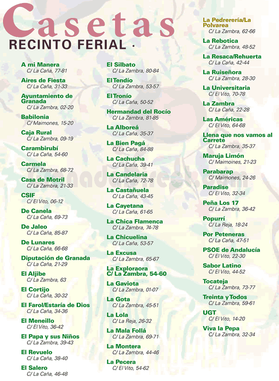 lista de las casetas de feria de granada