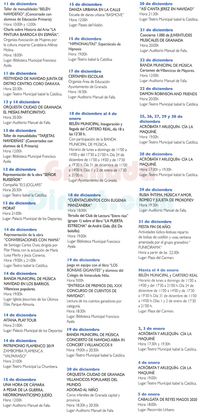 programacion de navidad de granada