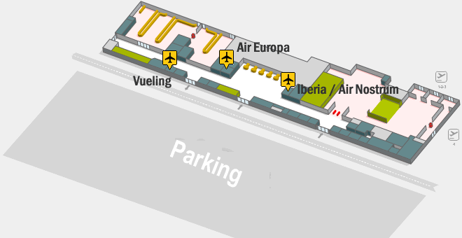mapa de la ubicacion de las líneas aereas en el aeropuerto de granada