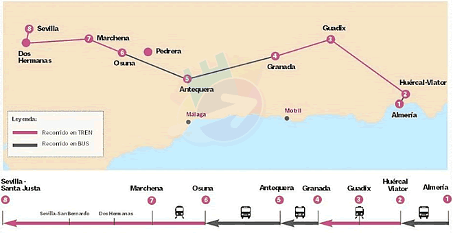 mapa de las entre trenes y autobuses de antalucia