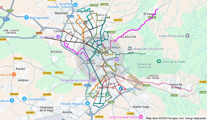plano de google de las rutas de los autobuses de granada