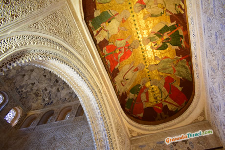 techo con puntura de los reyes en la alhambra