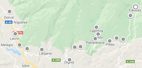 mapa de las paradas en los pueblos de la alpujarra