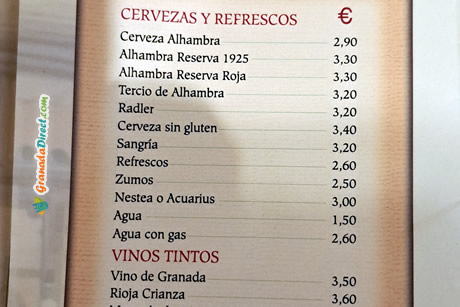 carta de precios de varias cervezas