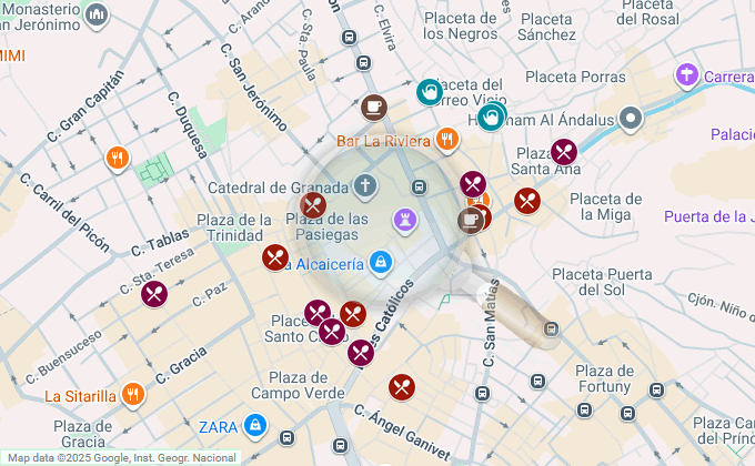 mapa de slossitios donde comer en granada