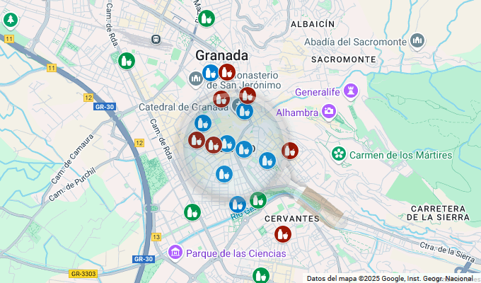 mapa de los supermecados en el centro de granada