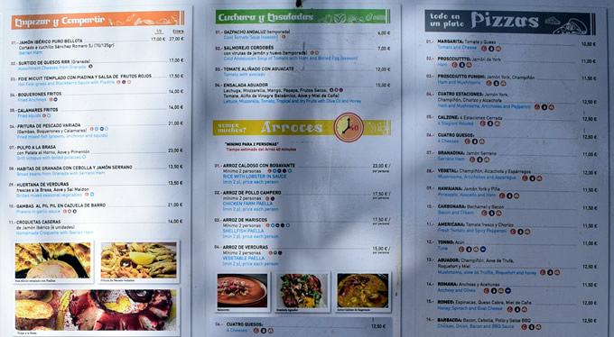 carta del restaurante cerca de la catedral